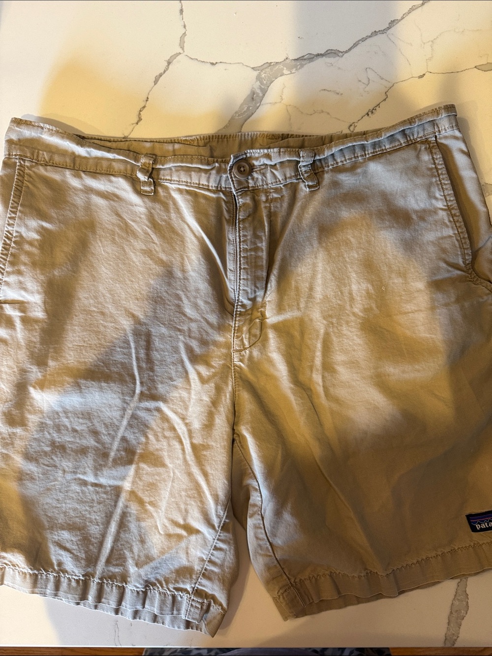 Patagonia Men's Light Khaki Flat-Front Shorts organic cotton 33